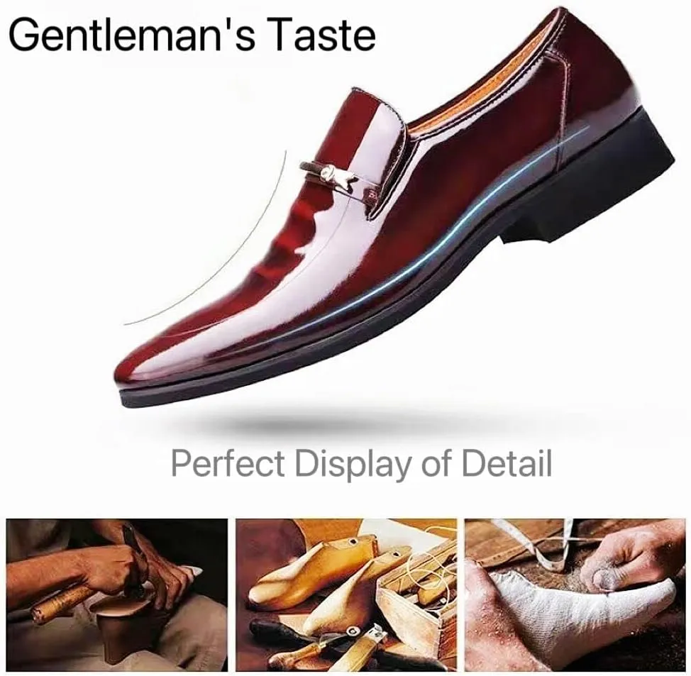 Men's Tuxedo Dress Shoes Formal Classic Faux Patent Leather Oxfords Business Wedding Derby Shoe for Men Cap Toe Wingtip Black Burgundy