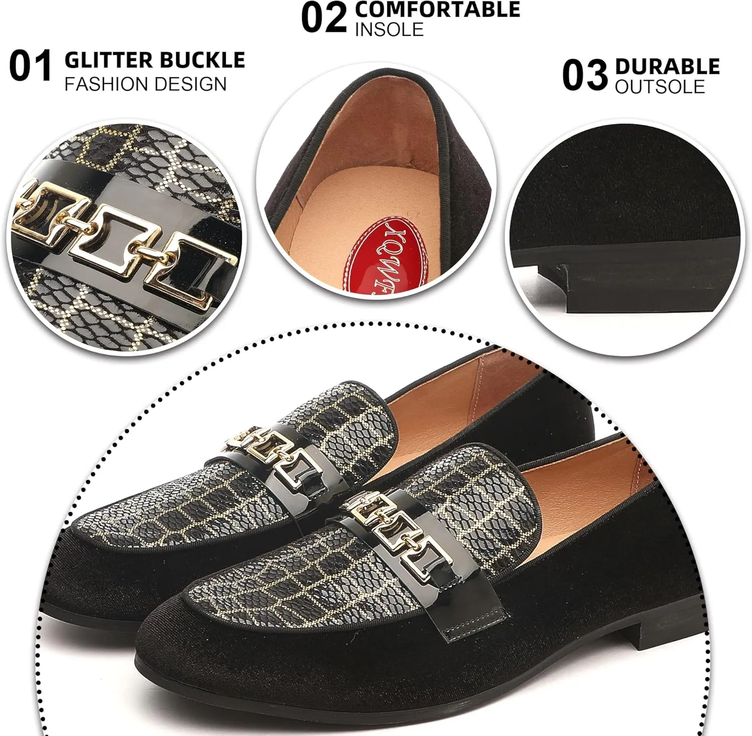 Men's Velvet Loafers,Mens Dress Shoes with Gold Chain, Slip On Flats Smoking Slippers Penny Shoes for Men