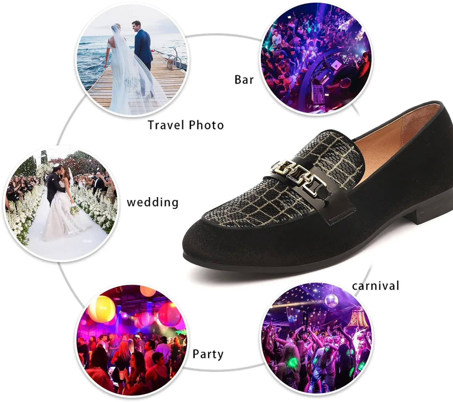 Men's Velvet Loafers,Mens Dress Shoes with Gold Chain, Slip On Flats Smoking Slippers Penny Shoes for Men