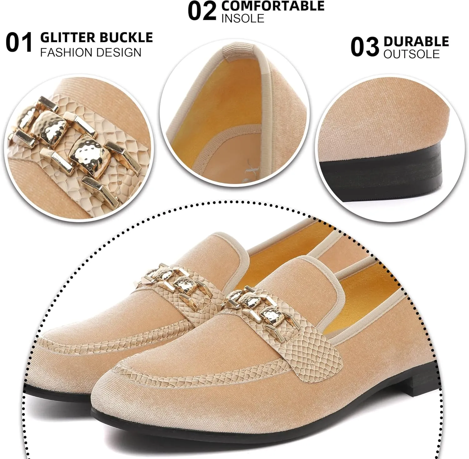 Men's Velvet Loafers,Mens Dress Shoes with Gold Chain, Slip On Flats Smoking Slippers Penny Shoes for Men