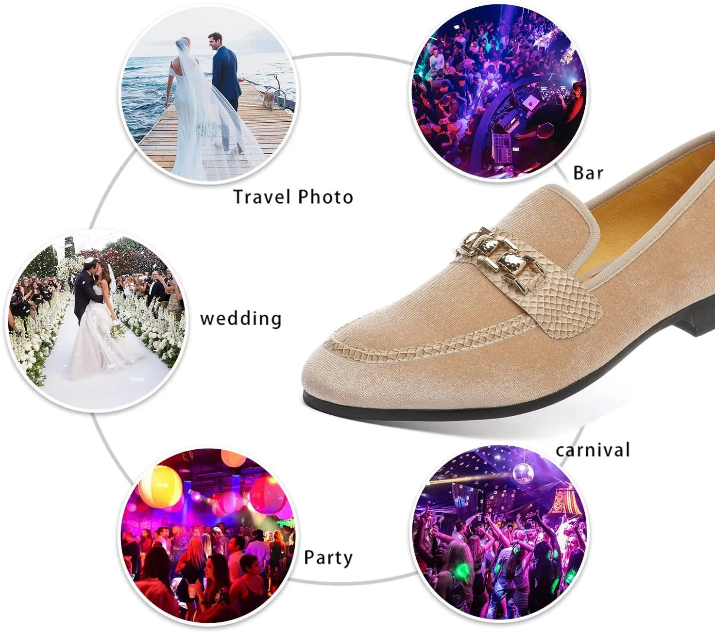 Men's Velvet Loafers,Mens Dress Shoes with Gold Chain, Slip On Flats Smoking Slippers Penny Shoes for Men