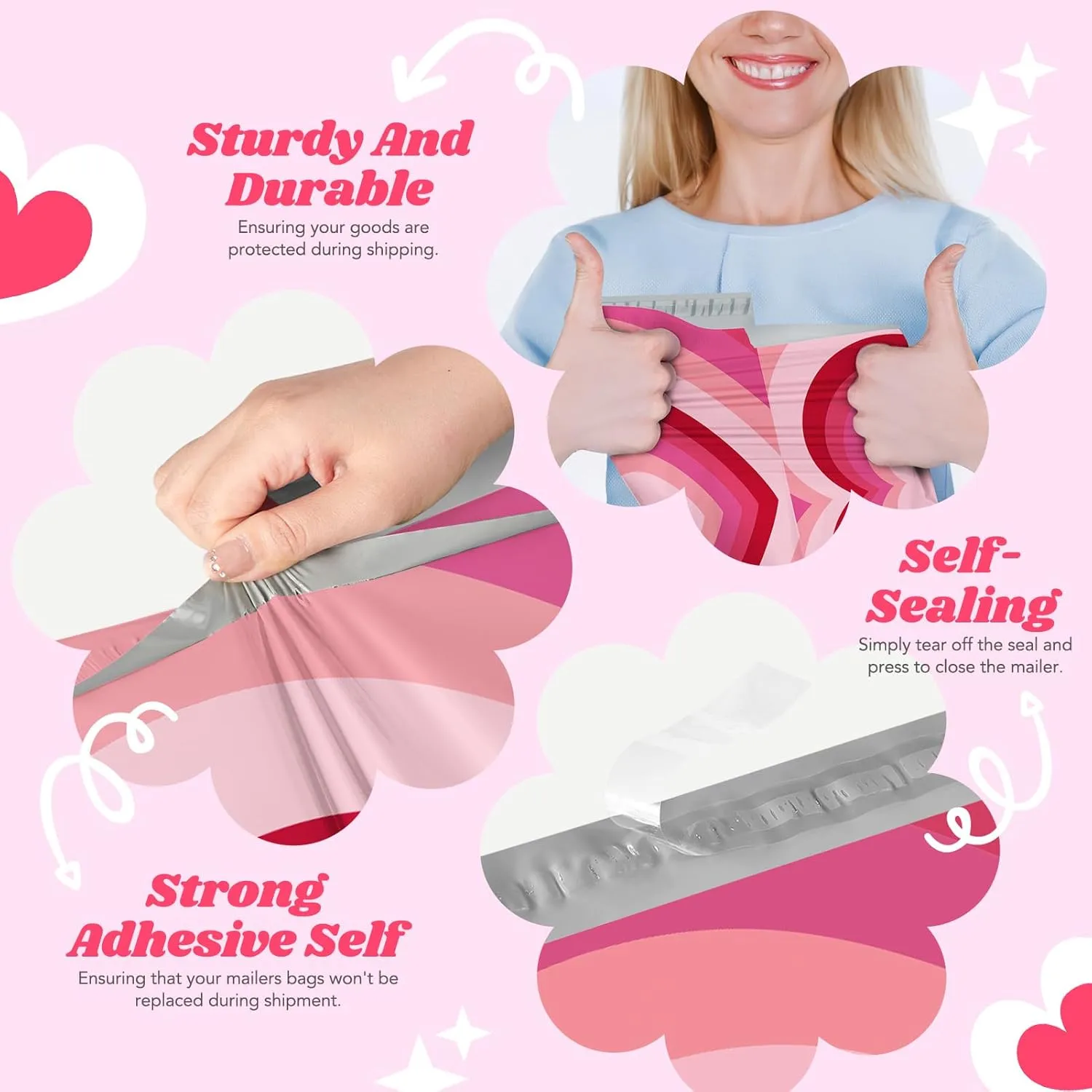 Metronic Poly Mailers 14.5x19 Inch 50pc Shipping Bags for Clothes,Strong Adhensive Shipping Envelopes for Small Business,Waterproof Mailers Poly Bags for Shipping,Packaging Mailing Bags Pink Heart