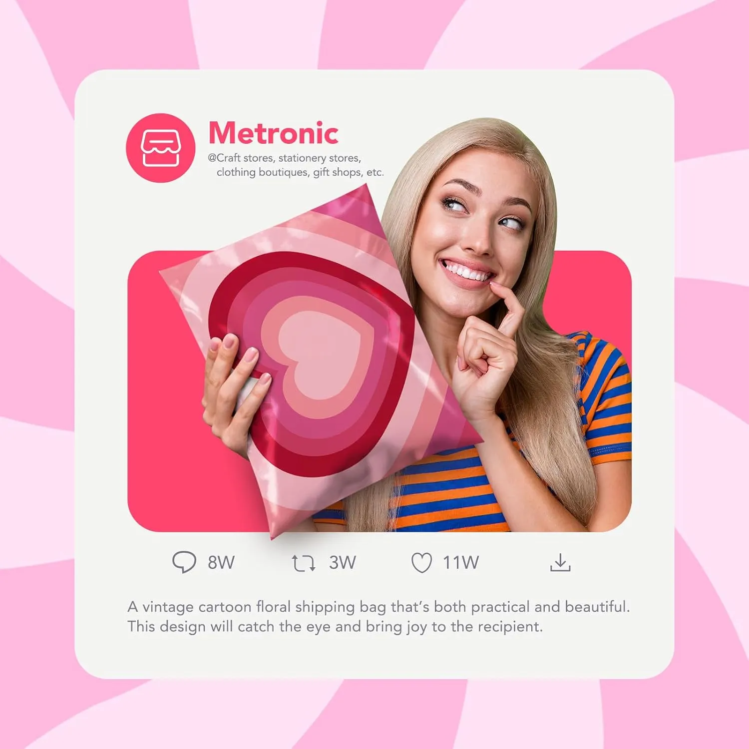 Metronic Poly Mailers 14.5x19 Inch 50pc Shipping Bags for Clothes,Strong Adhensive Shipping Envelopes for Small Business,Waterproof Mailers Poly Bags for Shipping,Packaging Mailing Bags Pink Heart