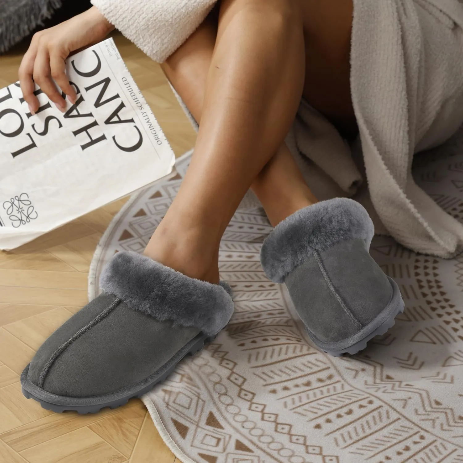 MH MYLUNE HOME Australian Sheepskin Slippers for Women - Luxuriously Soft and Sturdy, Ideal for Indoor and Outdoor Use - Shearling and Sheepskin Mule Slippers for Women
