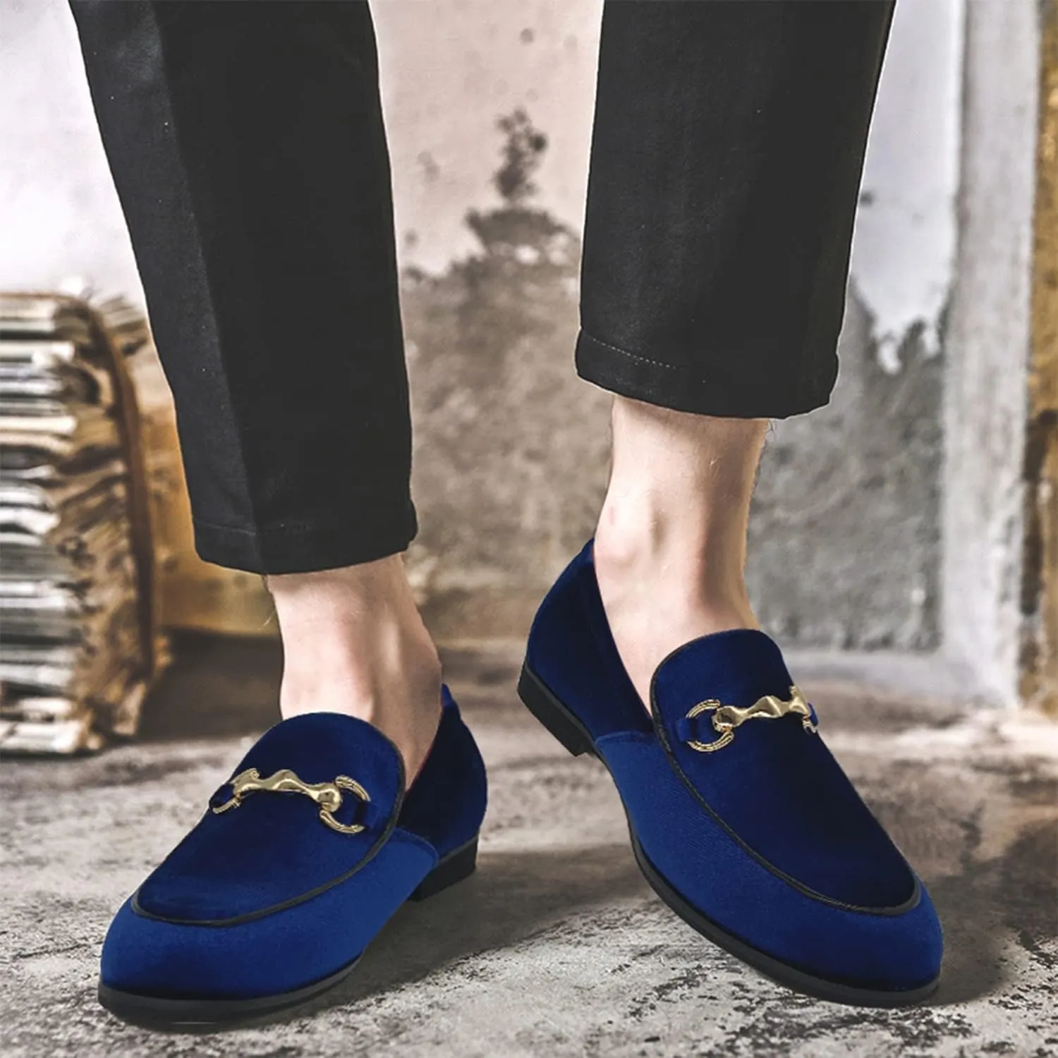 MHB Men's Multiple Colors Velvet Loafer Slip-on Tuxedo Dress Shoes Glitter Suede Smoking Slipper
