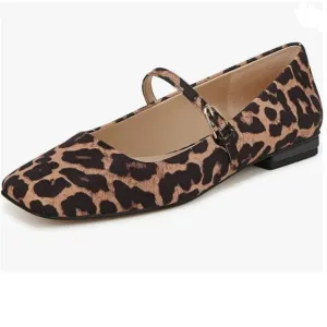 Milooey Brown Leopard Square Toe Mary Jane Chunky Low Heels Business Shoes