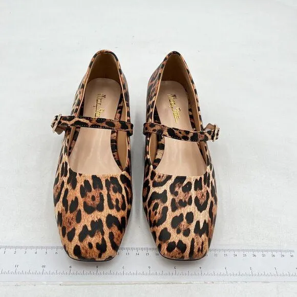 Milooey Brown Leopard Square Toe Mary Jane Chunky Low Heels Business Shoes