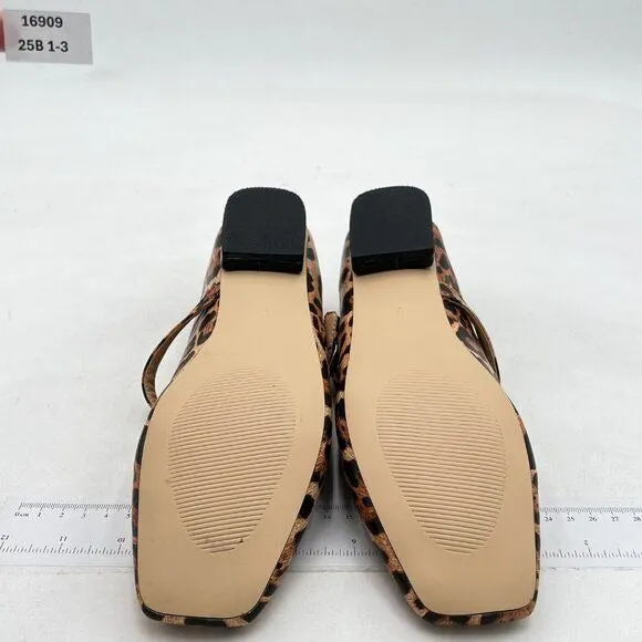 Milooey Brown Leopard Square Toe Mary Jane Chunky Low Heels Business Shoes
