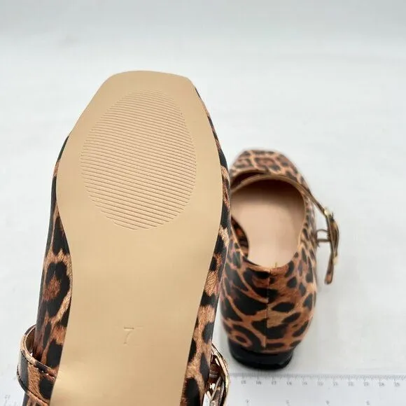 Milooey Brown Leopard Square Toe Mary Jane Chunky Low Heels Business Shoes