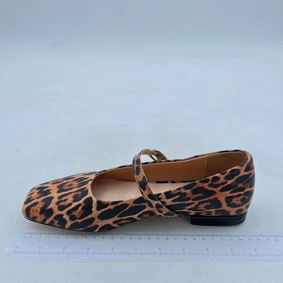 Milooey Brown Leopard Square Toe Mary Jane Chunky Low Heels Business Shoes