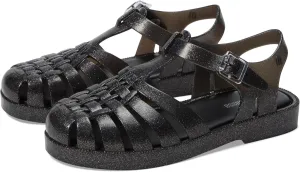 Mini Melissa Girls Possession Shiny (Little Big Kid) Fisherman Sandal, Glitter Black, 11
