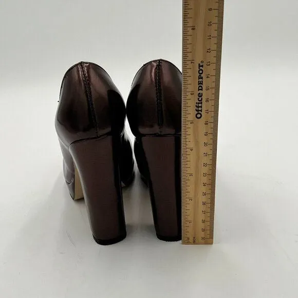 Miss left Brown Platform Almond Toe Pumps Classic Slip On Block High Heels Shoes