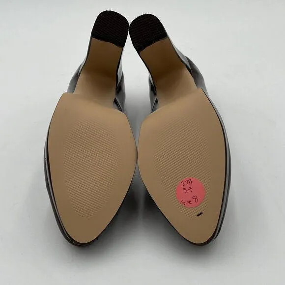 Miss left Brown Platform Almond Toe Pumps Classic Slip On Block High Heels Shoes
