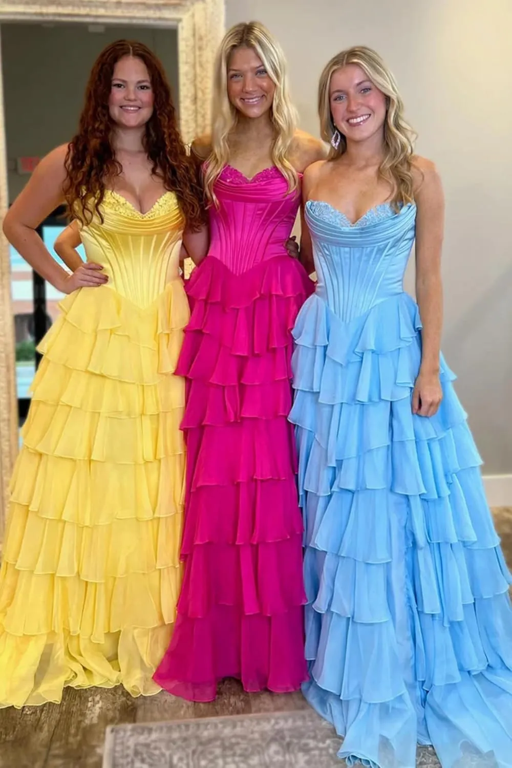 MiwiNovia Strapless Prom Dresses for Women 2025 Chiffon Layered Formal Evening Dress A Line Corset Party Gowns with Slit PA11