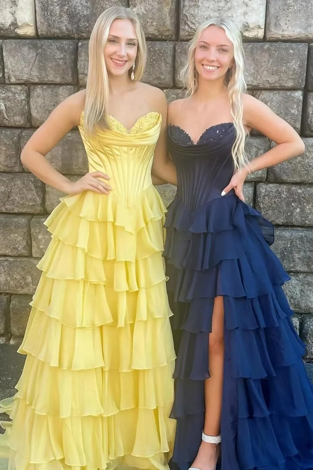 MiwiNovia Strapless Prom Dresses for Women 2025 Chiffon Layered Formal Evening Dress A Line Corset Party Gowns with Slit PA11