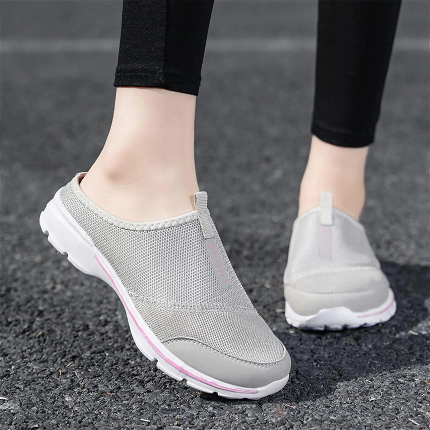 MizHome Women's Backless Walking Sneakers Summer Slip-on Mule Shoes Closed Toe Slippers