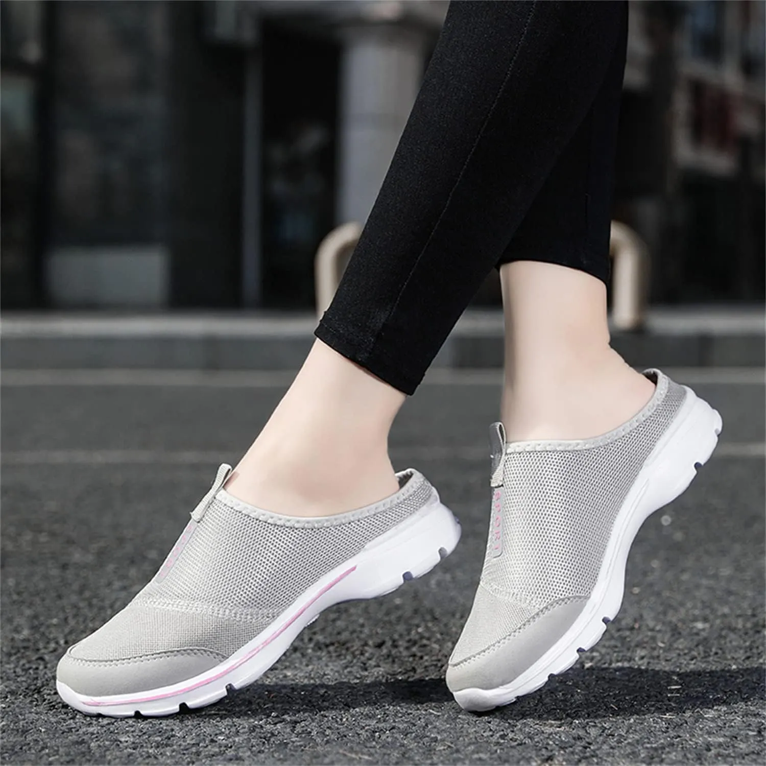 MizHome Women's Backless Walking Sneakers Summer Slip-on Mule Shoes Closed Toe Slippers