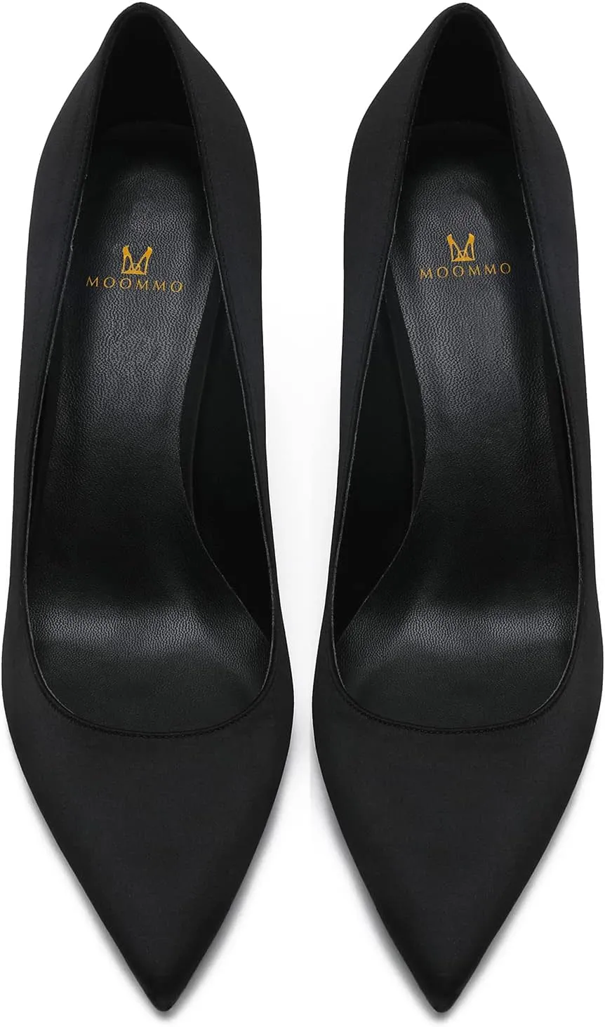 MOOMMO Women Classic High Heels Pumps Shoes Pointed Toe Slip On Satin Heels Stiletto Dress Shoes Pointed Closed Toe 3" Kitten Heel Sandals Office Ladies Bridal Wedding Party Formal Basic 4-13 M US