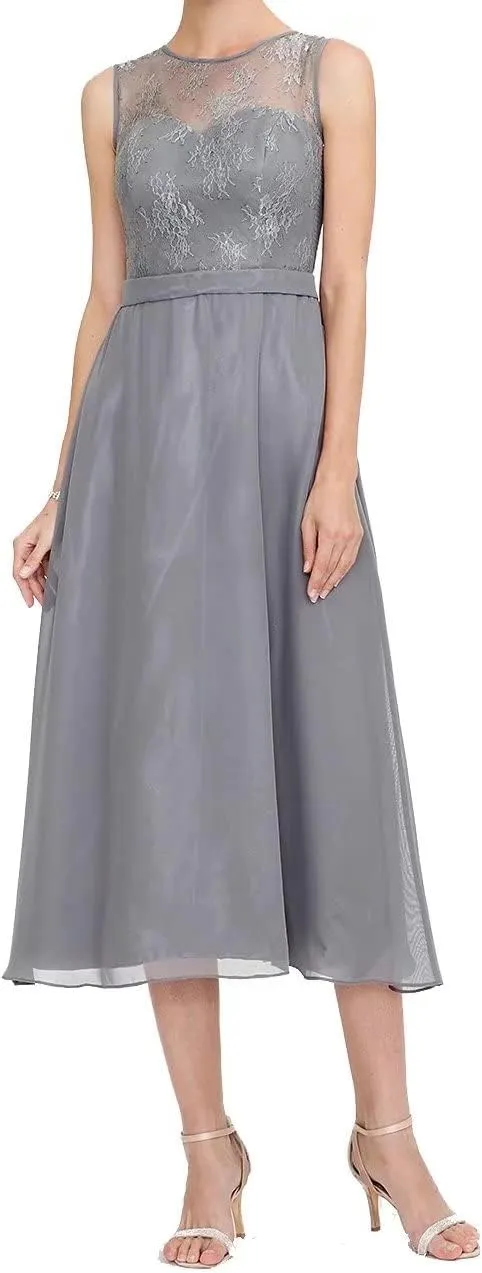 Mother of The Bride Dresses for Women Elegant Two Piece Tea Length Formal Evening Dress with Jacket