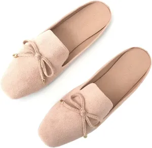 Mule Loafers for Women Flats Bowknot Slip On Slides Open Back Summer Casual Shoes