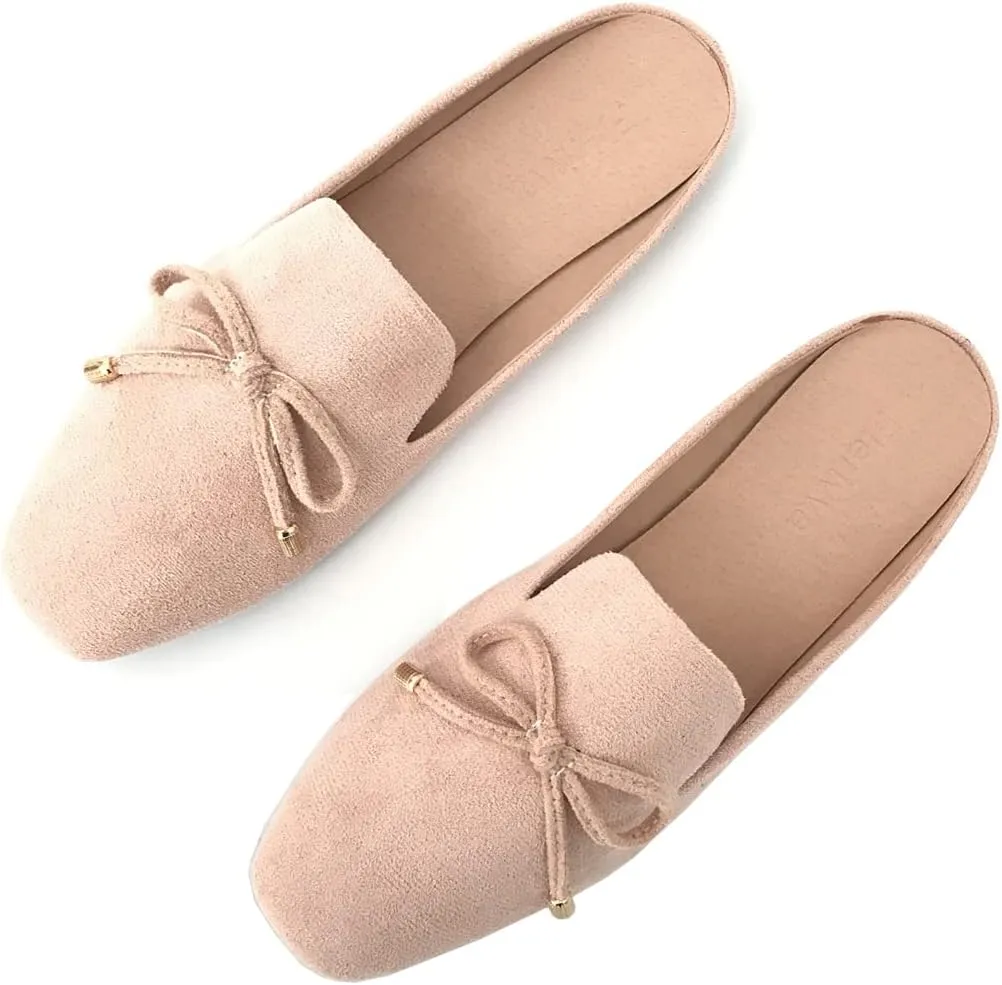 Mule Loafers for Women Flats Bowknot Slip On Slides Open Back Summer Casual Shoes
