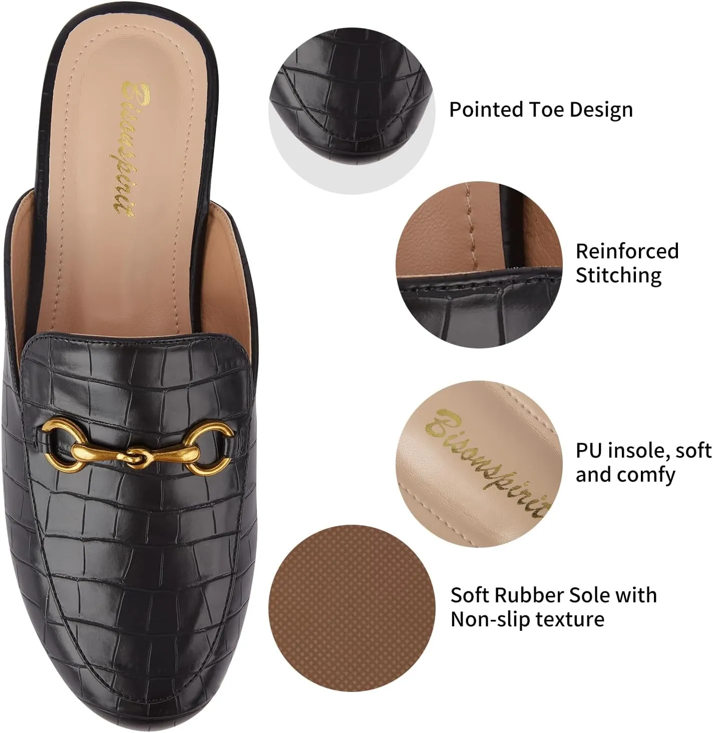 Mules for Women Flats Round Toe Slip On Mules Comfortable Loafer Shoes