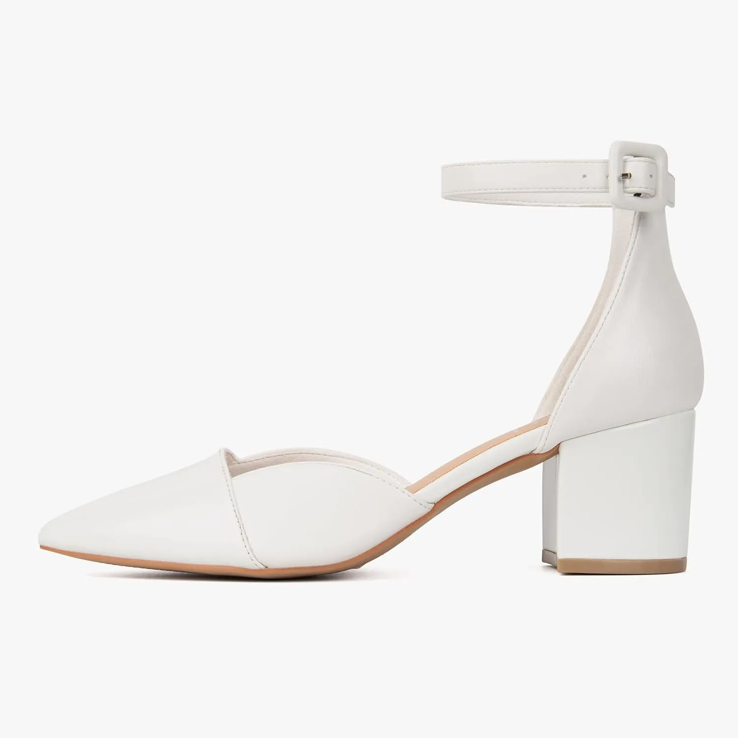 MUSSHOE Women's Pointed Toe Pumps Ankle Strap Buckle Chunky Block Heel Splicing D'Orsay Shoes