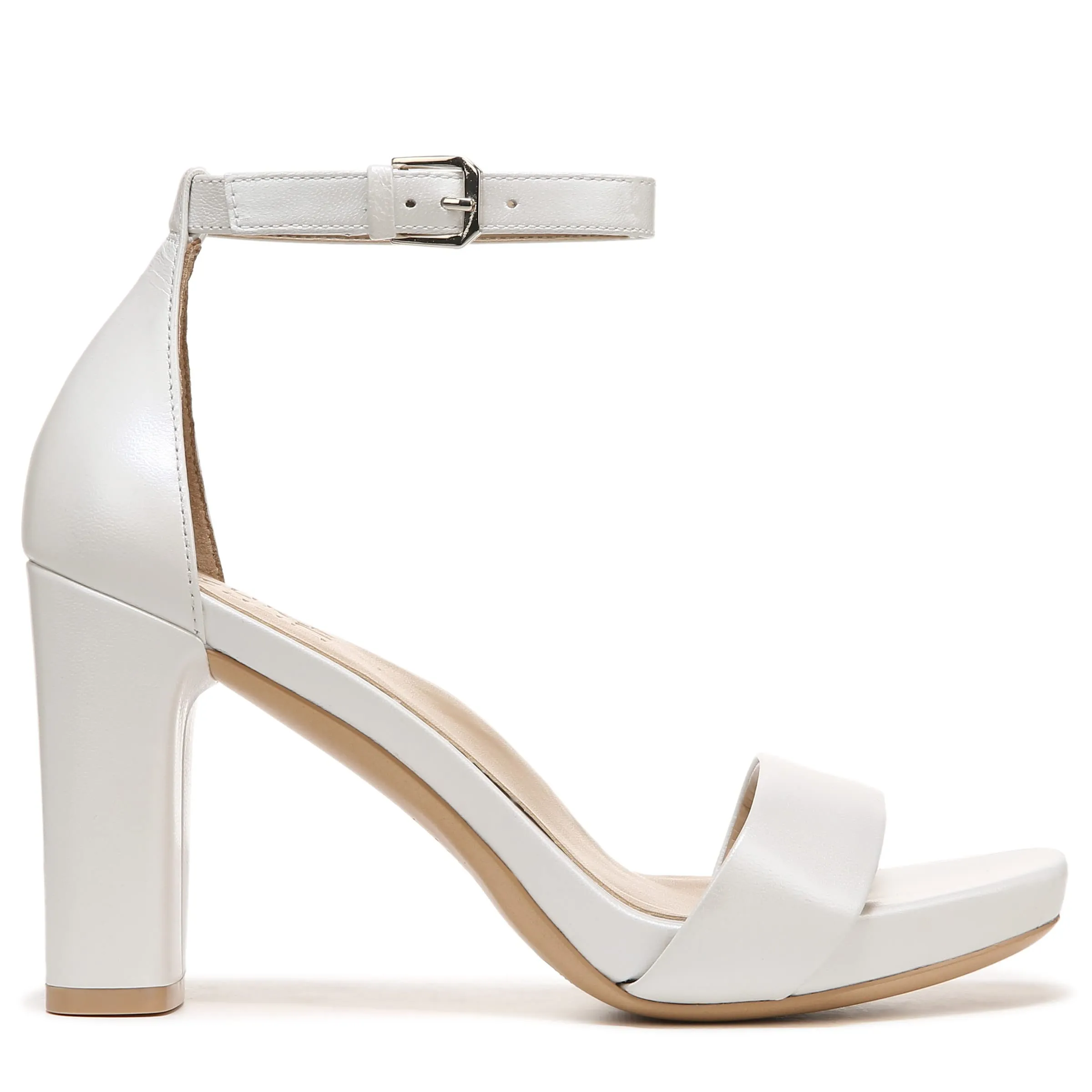 Naturalizer Womens Joy Ankle Strap Heeled Dress Sandal,White Leather,9.5 Wide