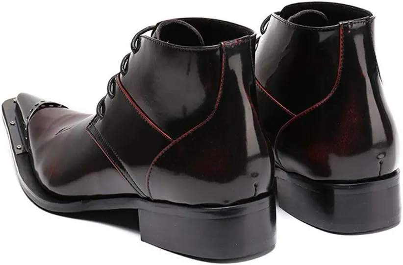 NEW Ankle Boots For Men Mens Lace up Pointed High Top Boots Party Office Business For Club Genuine Leather The First Layer Of Cowhide