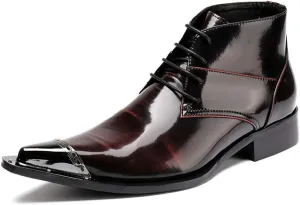 NEW Ankle Boots For Men Mens Lace up Pointed High Top Boots Party Office Business For Club Genuine Leather The First Layer Of Cowhide