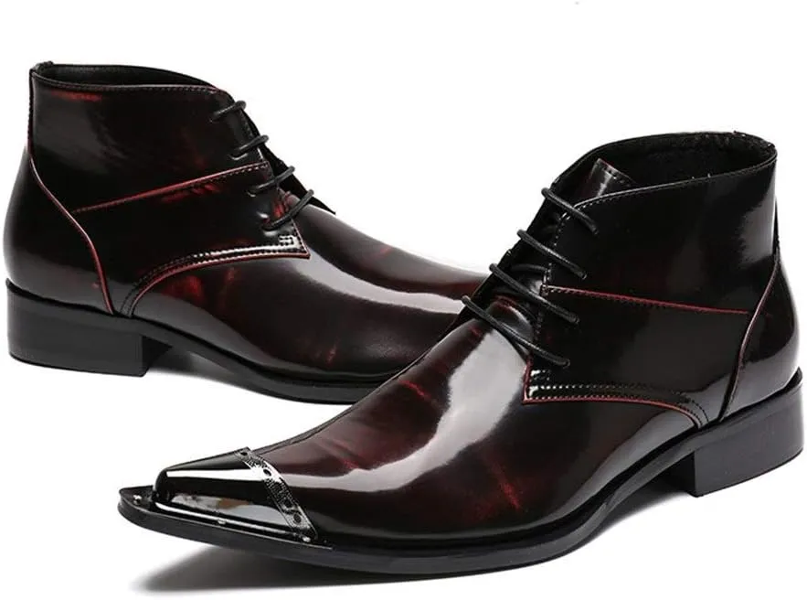 NEW Ankle Boots For Men Mens Lace up Pointed High Top Boots Party Office Business For Club Genuine Leather The First Layer Of Cowhide