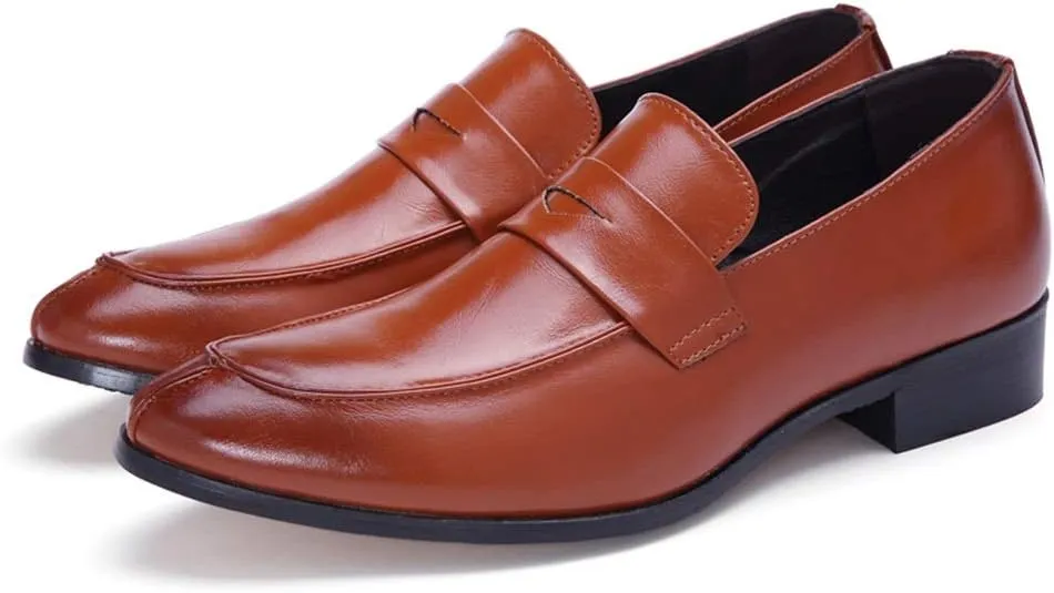 New Dress Shoes for Men Slip On Round Split Toe Cowhide Low Top Block Heel Anti-Slip Slip Resistant Outdoor