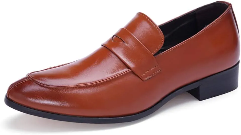 New Dress Shoes for Men Slip On Round Split Toe Cowhide Low Top Block Heel Anti-Slip Slip Resistant Outdoor