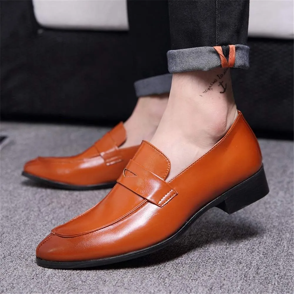 New Dress Shoes for Men Slip On Round Split Toe Cowhide Low Top Block Heel Anti-Slip Slip Resistant Outdoor
