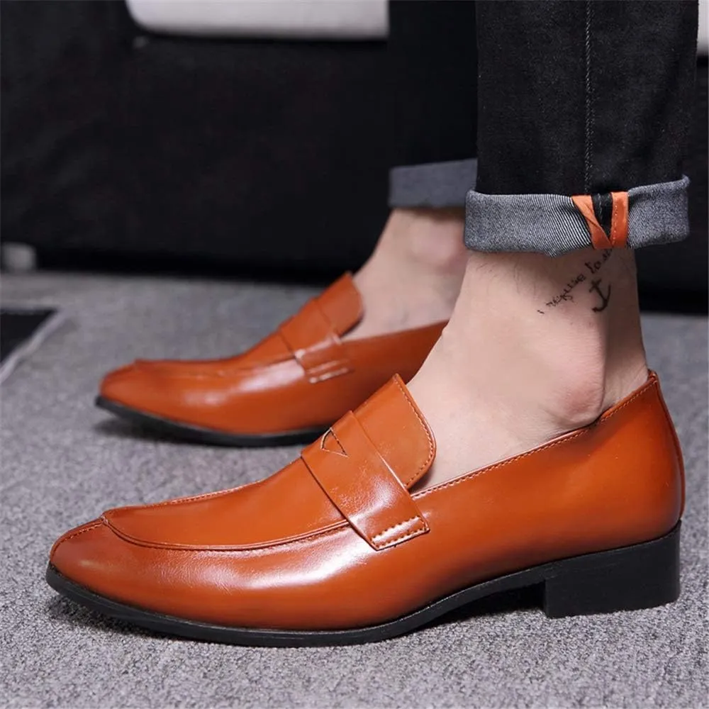 New Dress Shoes for Men Slip On Round Split Toe Cowhide Low Top Block Heel Anti-Slip Slip Resistant Outdoor