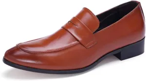 New Dress Shoes for Men Slip On Round Split Toe Cowhide Low Top Block Heel Anti-Slip Slip Resistant Outdoor