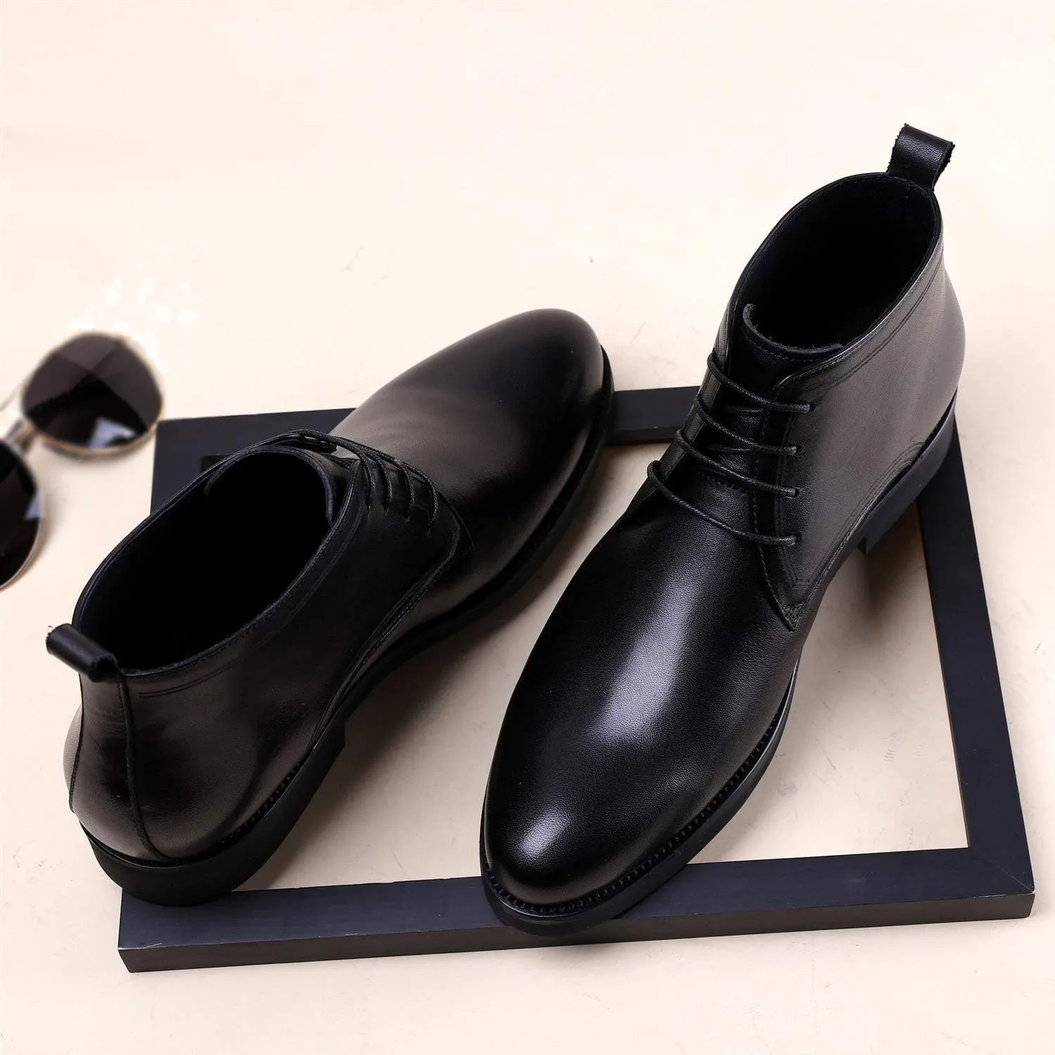 NEW For Men Ankle Boots Black Pull Tap Flat Lace Up Chukka Boots Office Show Holiday For Business The First Layer Of Cowhide