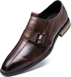 New Formal Dress Shoes for Men Slip On Monk Strap Crocodile Print Burnished Square Toe Leather Low Top Non Slip Resistant Block Heel Rubber Sole Casual