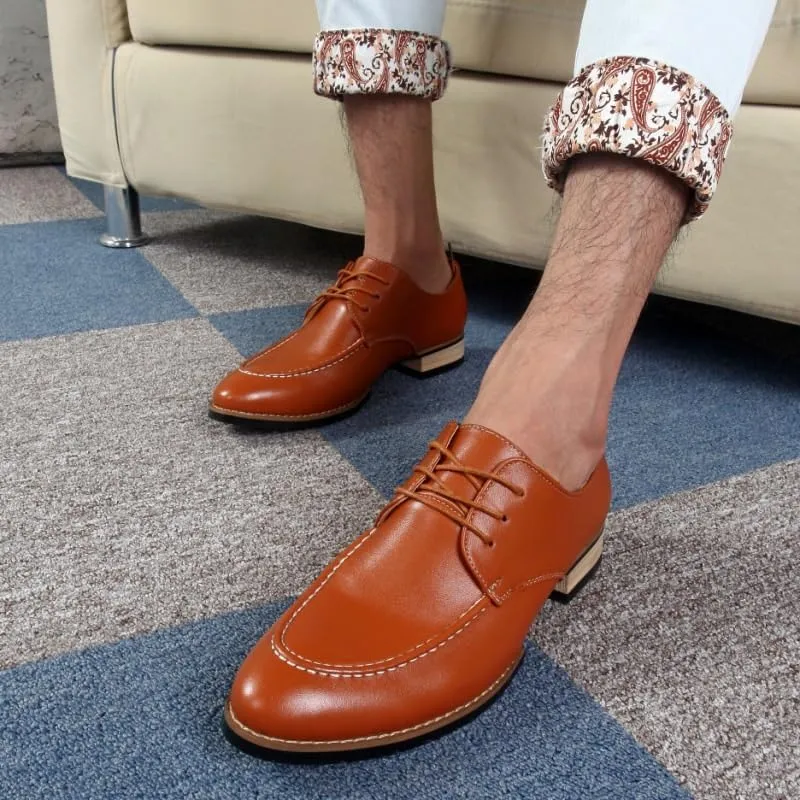 New Retro Men Dress Shoes Brogue Style Party Leather Formal Shoes Male Height Increase Oxfords Stylish Lace-up Loafers Casual Business Shoes