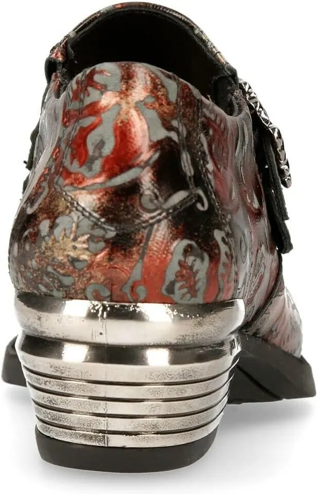 New Rock 7960 Mens Embossed Vintage Leather Buckle Steel Heel Shoes