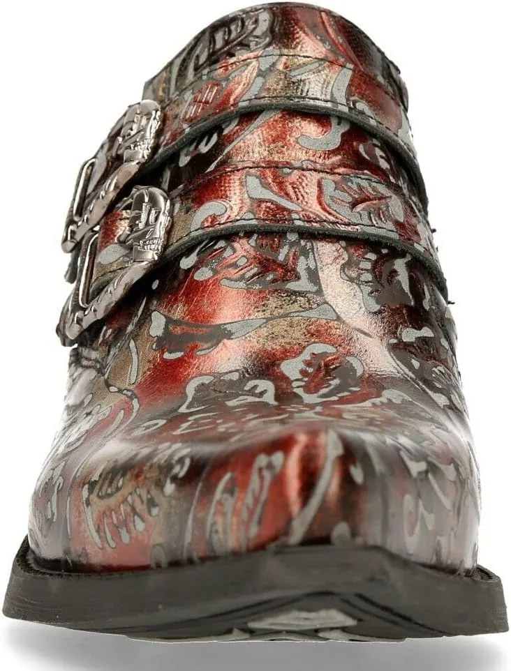 New Rock 7960 Mens Embossed Vintage Leather Buckle Steel Heel Shoes
