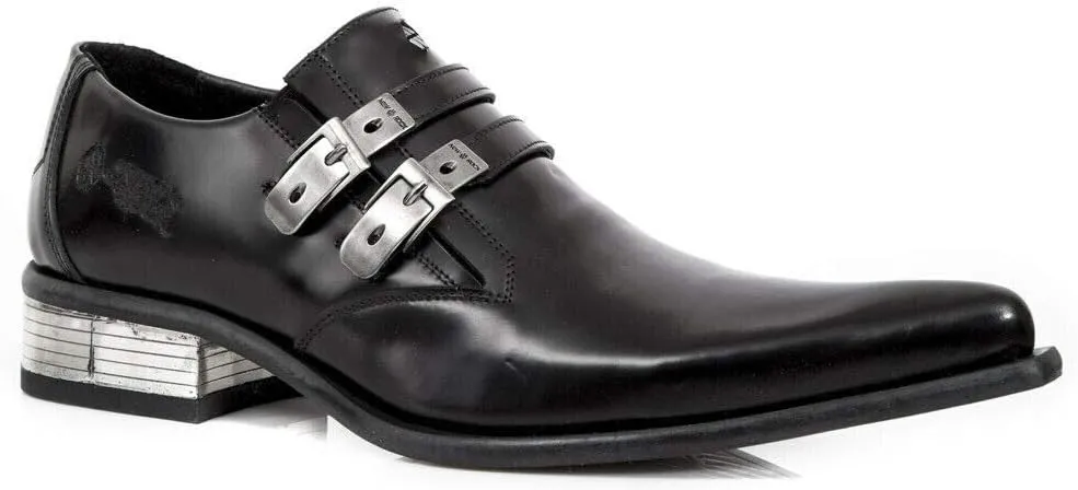 New Rock M-2246-S14 Mens Newman Shoes Black Leather Buckle Steel Heel