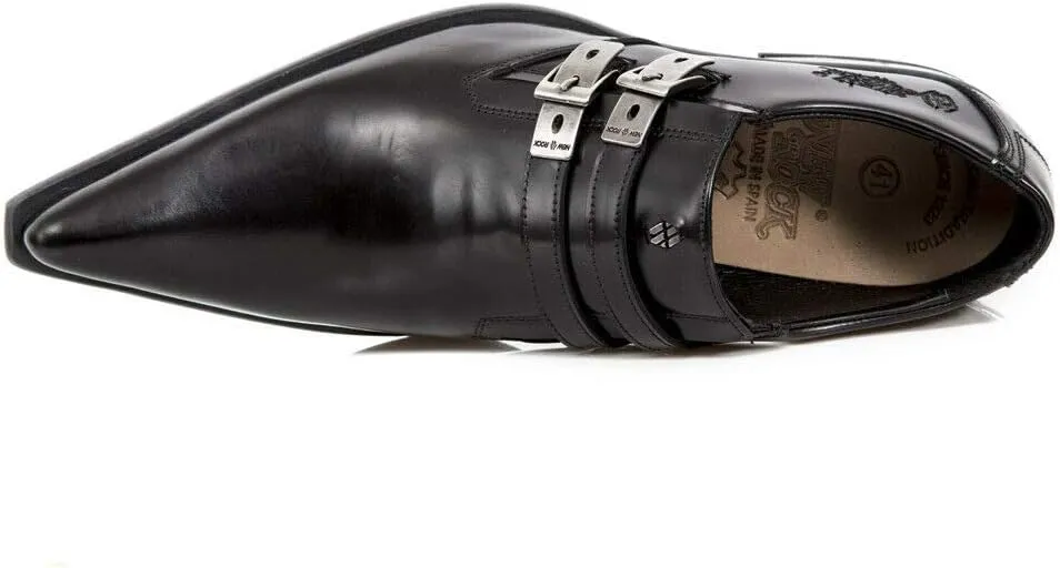 New Rock M-2246-S14 Mens Newman Shoes Black Leather Buckle Steel Heel