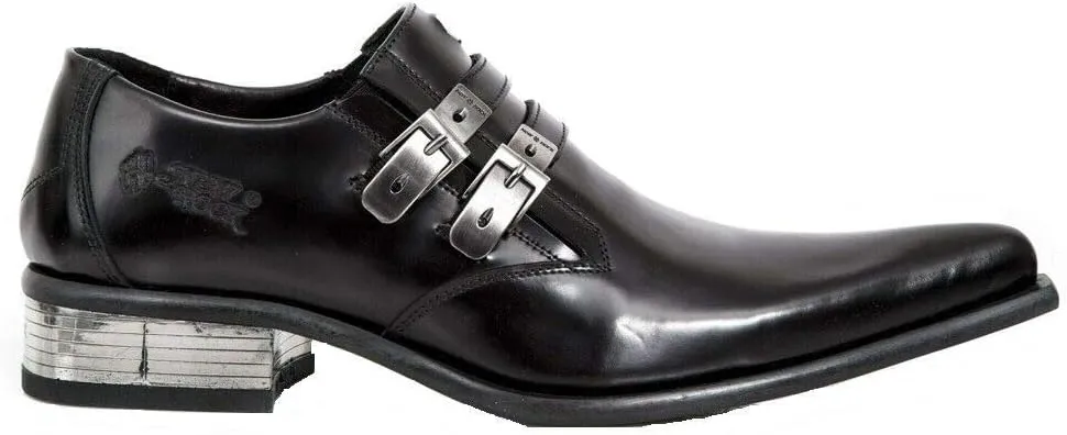 New Rock M-2246-S14 Mens Newman Shoes Black Leather Buckle Steel Heel