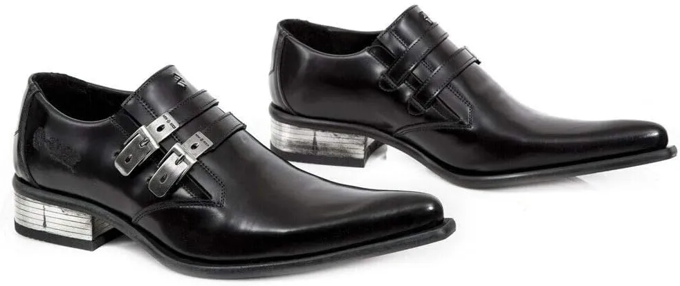 New Rock M-2246-S14 Mens Newman Shoes Black Leather Buckle Steel Heel
