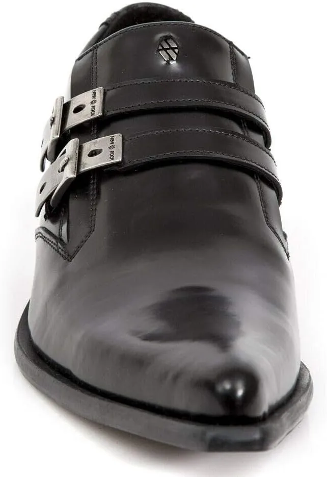 New Rock M-2246-S14 Mens Newman Shoes Black Leather Buckle Steel Heel