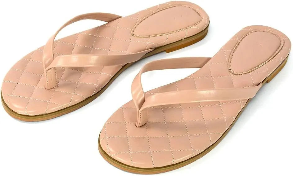 New Womens Quilted Insole Thong Sandals Ladies Casual Flip Flops Slip On Mule Size