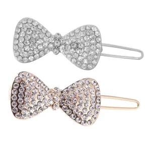 NOLITOY Sparkling Crystal Bow Hair Clips Fashion Bowknot Barrettes in Metal for Girls Wedding Formal Events