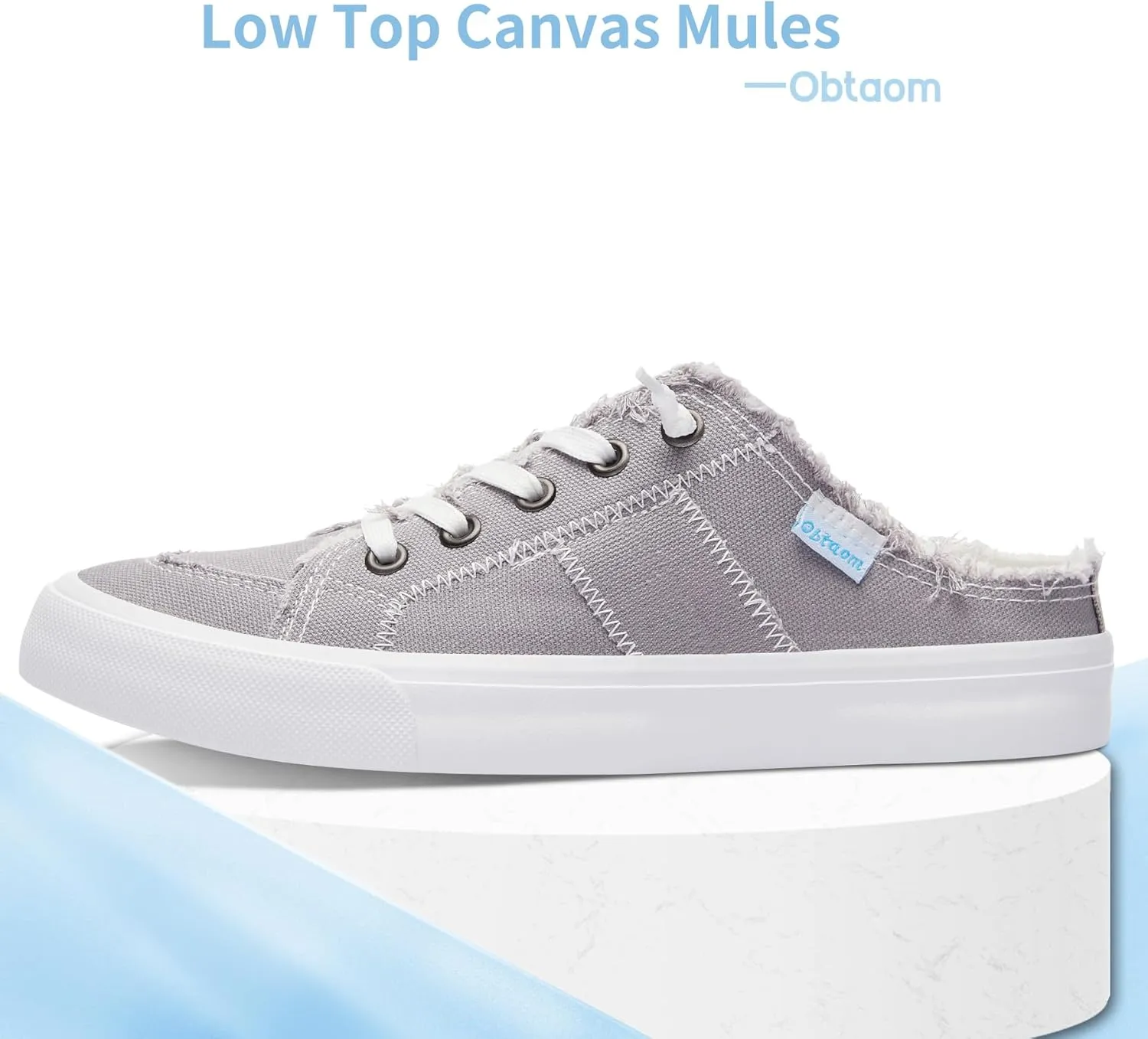Obtaom Women Canvas Mules Memory Foam Clipper Fashion Sneakers Comfortable Slip-On Mule Backless Holiday Shoes