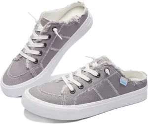 Obtaom Women Canvas Mules Memory Foam Clipper Fashion Sneakers Comfortable Slip-On Mule Backless Holiday Shoes